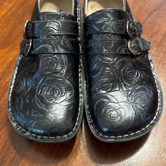 Alegria by PG Lite Leather Black Floral Clinic Mules Clogs Women’s US 8 / 8.5 EU - Picture 2 of 8
